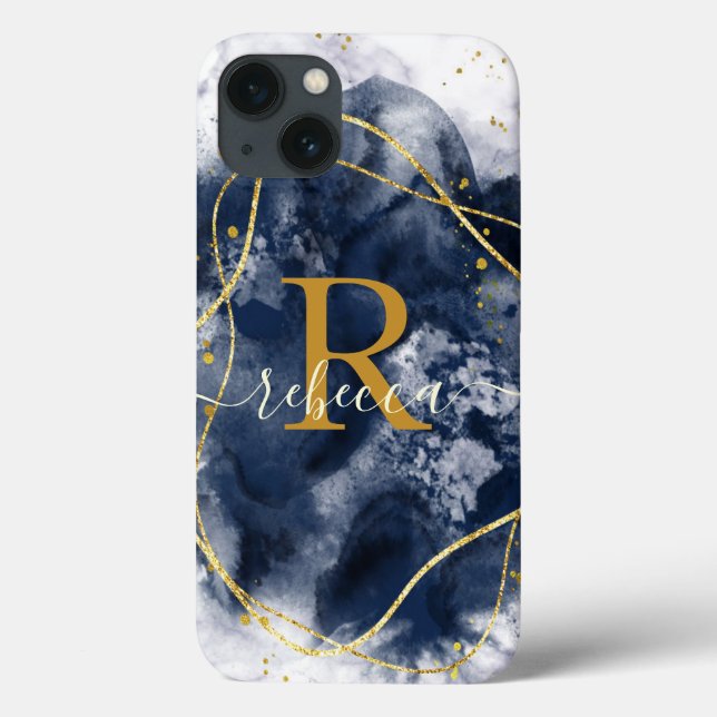 Coques Case-Mate iPhone Script de nom personnalisé Monogramme gris or abst (Verso)