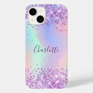 Coque Case-Mate iPhone Script de nom rose violet holographique