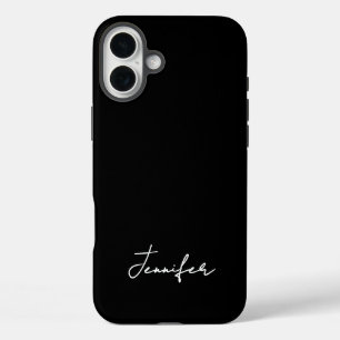 Coque Pour iPhone 16 Plus Script de signature de nom personnalisé noir minim