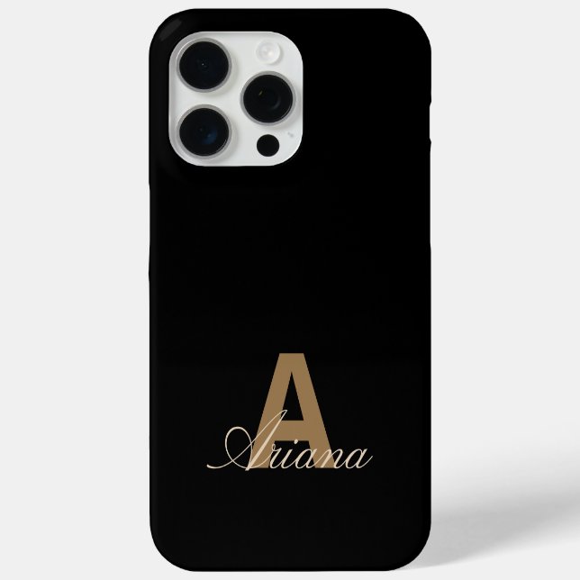 Coques Case-Mate iPhone Script féminin Black Gold moderne Monogramme (Verso)