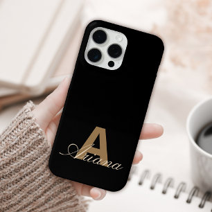 Coque Case-Mate iPhone Script féminin Black Gold moderne Monogramme