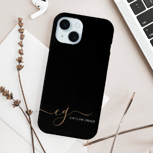 Coque Case-Mate iPhone Script féminin Black Gold moderne Monogramme