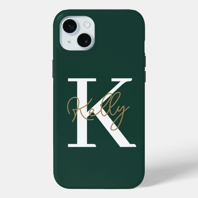 Coques Case-Mate iPhone Script moderne Emerald Green Monogram (Verso)