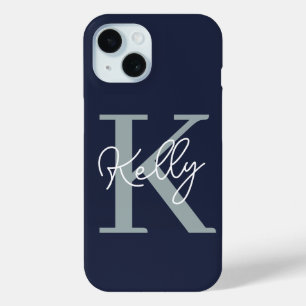 Coque Case-Mate iPhone Script Monogramme bleu marine moderne