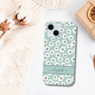 Coque Case-Mate iPhone Script Monogramme Boho vert blanc gris floral