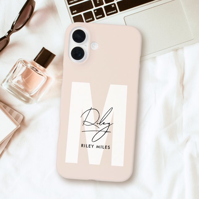 Coques Case-Mate iPhone Script Monogramme Rose rose moderne signature chic (Créateur téléchargé)