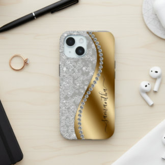 Coque Case-Mate iPhone Script personnalisé Diamond Bling Gold