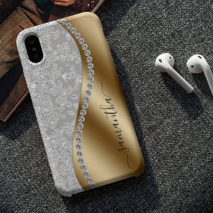Coque Case-Mate iPhone Script personnalisé Diamond Bling Gold