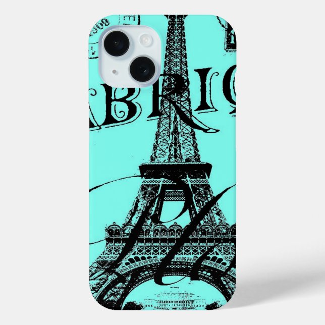 Coques Case-Mate iPhone Scripts bleu turquoise aqua Paris Tour Eiffel (Verso)