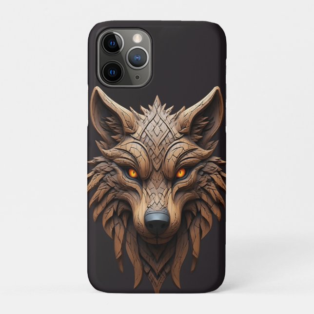 Coques Case-Mate iPhone Sculpture de loup en bois d'art avec motifs géomét (Dos)