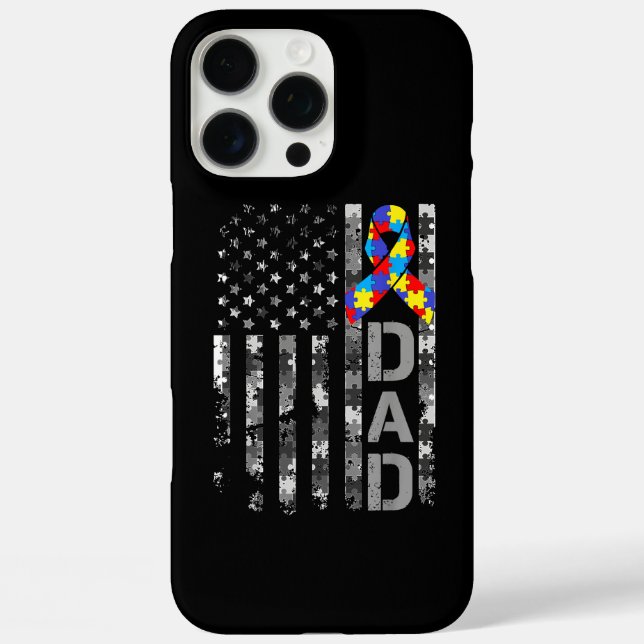 Coques Case-Mate iPhone Sensibilisation sur l'autisme Papa USA Drapeau Fêt (Verso)