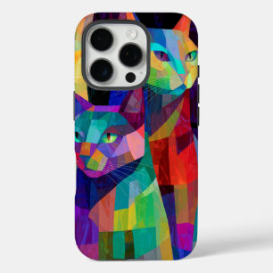 Coque iPhone 16 Pro Sentinelles félin cubistes