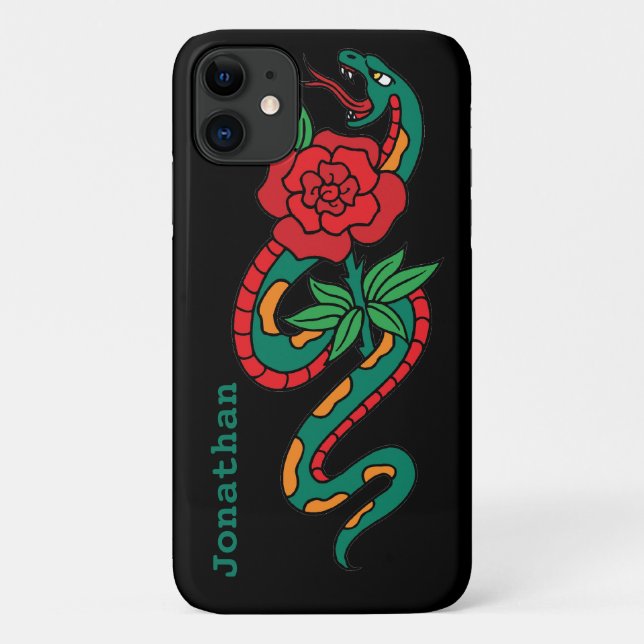 Coques Case-Mate iPhone Serpent enveloppé autour d'une rose rouge, tatouag (Dos)