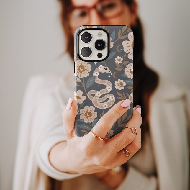 Coques Case-Mate iPhone Serpent holistique bohème Floral Sun & Moon Motif (Bohemian Floral Holistic Snake Sun & Moon Pattern Case-Mate iPhone Case)