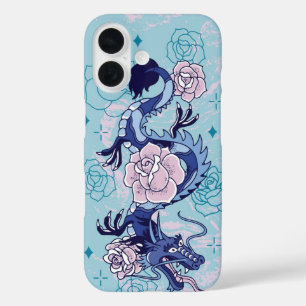 Coque Pour iPhone 16 Serpent Skybound - Floral de Dragon Bleu