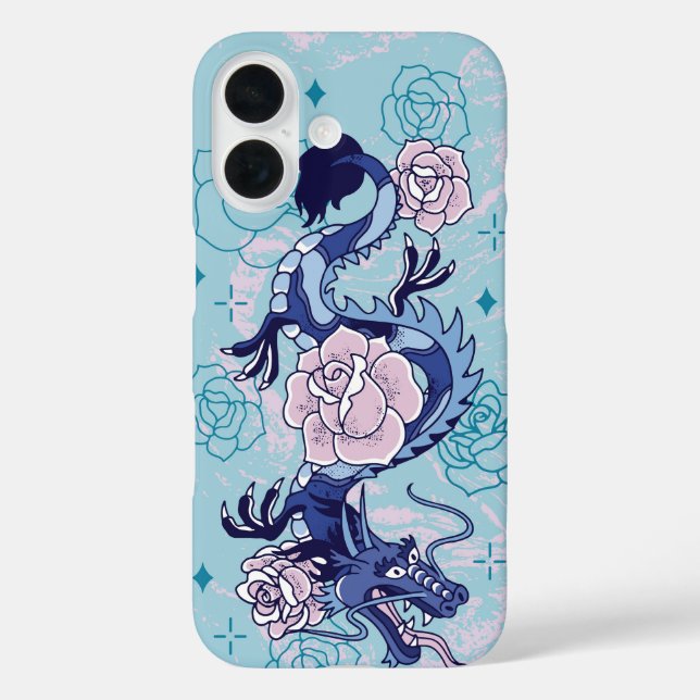 Coques Case-Mate iPhone Serpent Skybound - Floral de Dragon Bleu (Verso)