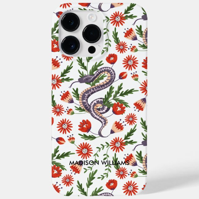 Coques Case-Mate iPhone Serpent violet blanc et botanique - Personnalisé (Verso)