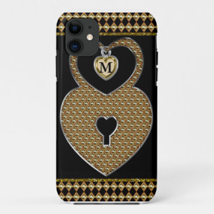 Etui iPhone Case-Mate Serrure d'or de coeur avec le monogramme de charme