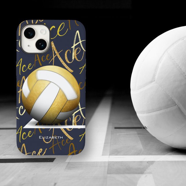 Coques Case-Mate iPhone servez de l'or volleyball avec motif texte (Créateur téléchargé)
