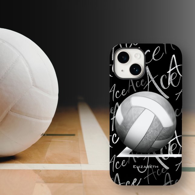 Coques Case-Mate iPhone servez le volley-ball gris avec motif texte (Créateur téléchargé)