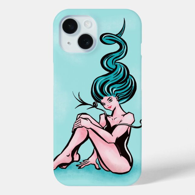 Coques Case-Mate iPhone Sexy Pin-up fille avec cheveux bleus (Verso)