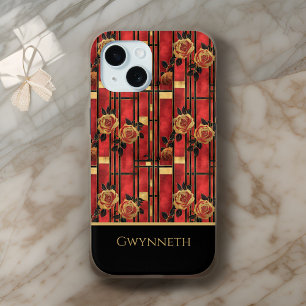 Coque Case-Mate iPhone Shabby Chic Art Décor Rose rouge et or Monogramme