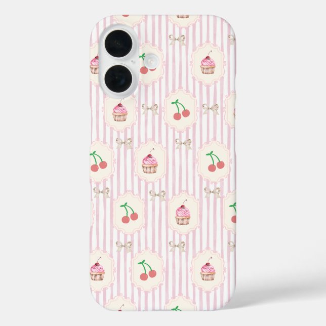 Coques Case-Mate iPhone Shabby chic Baies roses cerises Cupcakes Retro (Verso)
