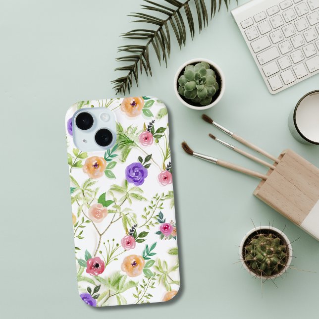Coques Case-Mate iPhone Shabby Chic Floral (Watercolor Purple Peach Red Floral with Greenery iPhone or Samsung case)