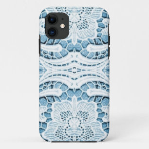 Coque iPhone 11 Shabby Chic Floral aqua bleu bohème chic dentelle
