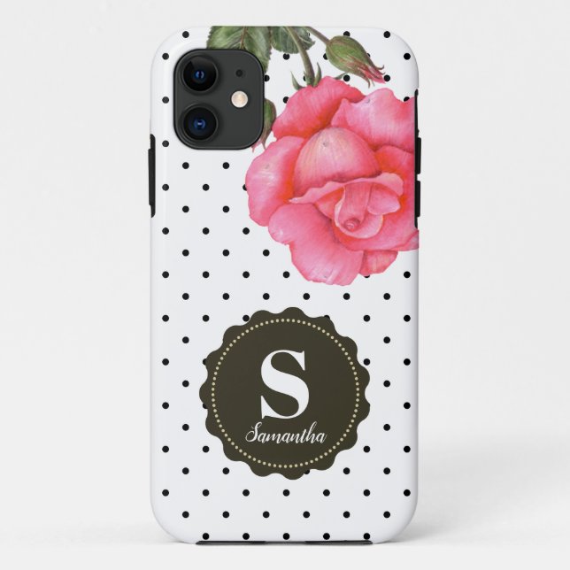 Coques Case-Mate iPhone Shabby Chic Rose Roses Noir Blanc Pois (Dos)