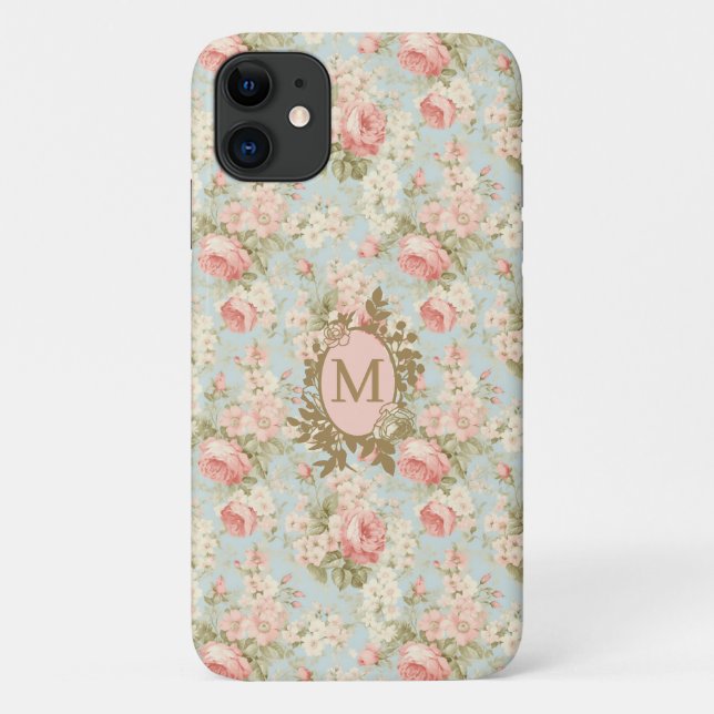 Coques Case-Mate iPhone Shabby Chic Roses Roses Roses Rose Vintages Monogr (Dos)