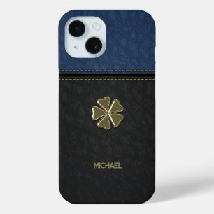 Coque Case-Mate iPhone Shamrock Saint Patrick`s Day, Cuir bleu noir