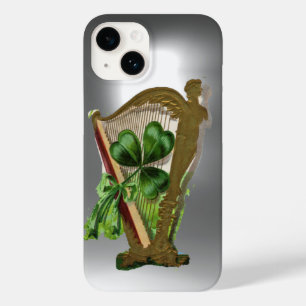 Coque Pour iPhone 14 SHAMROCK VERT IRLANDAIS HARP gris blanc