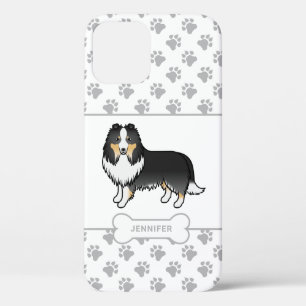 Case-Mate iPhone Case Sheltie tricolore avec pattes, os de chien et nom