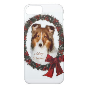 Coque iPhone 8/7 Shetland Sheepdog Shelter Noël