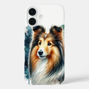 Coque Pour iPhone 16 Shetland Sheepdog Watercolor Art