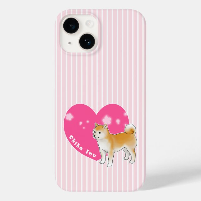 Coques Case-Mate iPhone Shiba Inu avec coeur rose et rayures (Verso)