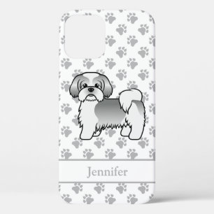 Case-Mate iPhone Case Shih Tzu de dessin animé argent et blanc & nom