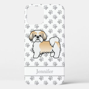 Case-Mate iPhone Case Shih Tzu de dessin animé or et blanc & nom