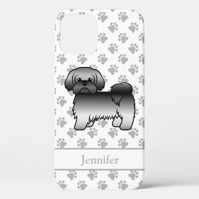 Coques Case-Mate iPhone Shih Tzu gris mignon chien de dessin animé & nom (Verso)