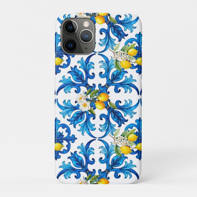 Coques Case-Mate iPhone sicilien, été, citron, mosaïque, bleu, (Dos)