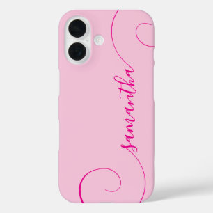Coque Pour iPhone 16 Signature Bouclée Rose Foncé