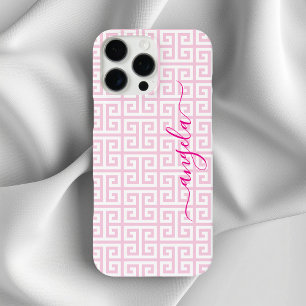 Coque iPhone 16 Pro Max Signature de clé grecque rose pâle