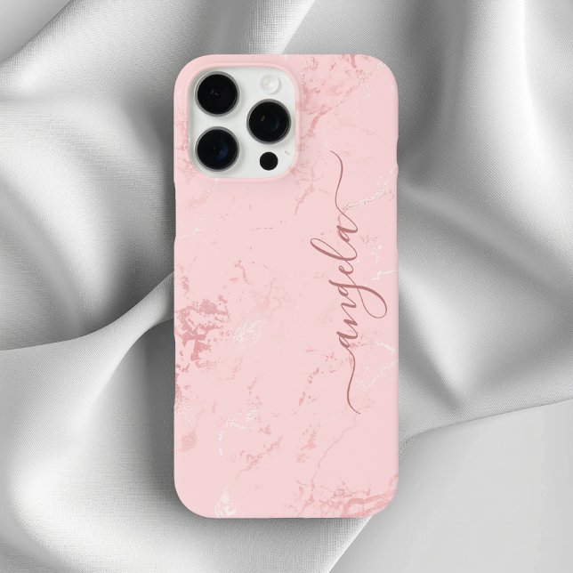Coques Case-Mate iPhone Signature en marbre rose vif (Blush Pink Marble Glam Signature Case-Mate iPhone Case)