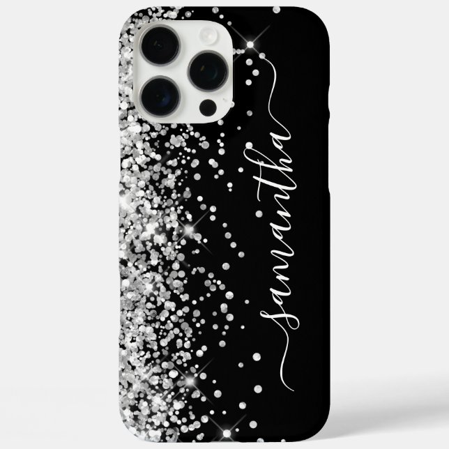 Coques Case-Mate iPhone Signature Féminin Noir Paillettes Argentées (Verso)