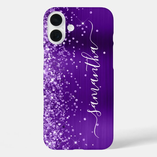 Coques Case-Mate iPhone Signature girly indigo violet pailleté (Verso)