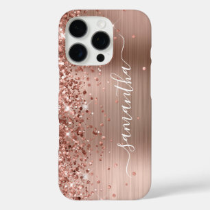 Coque iPhone 16 Pro Signature girly métallisé rose pailleté