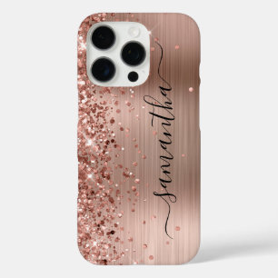 Coque iPhone 16 Pro Signature girly métallisé rose pailleté