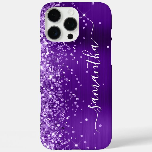 Coques Case-Mate iPhone Signature Glamour Fille Indigo Violet Pailleté (Verso)