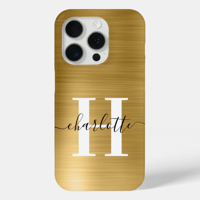 Coques Case-Mate iPhone Signature Moderne Monogramme Feuille d'Or (Verso)